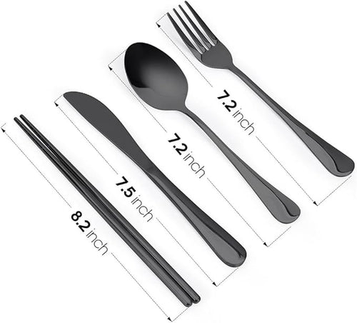 16 Pieces for 4 Persons Chopsticks and Forks Set Silverware Set Kitchen Utensils Set Cutlery Set Flatware Set Dishwasher Safe Mirror Effect for Picnic Camping Barbecue, Colorful