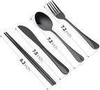 16 Pieces for 4 Persons Chopsticks and Forks Set Silverware Set Kitchen Utensils Set Cutlery Set Flatware Set Dishwasher Safe Mirror Effect for Picnic Camping Barbecue, Gold