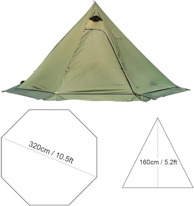 10.5' x 5.2' Camping Tent with Stove Jack Outdoor Teepee Tent for Family Camping Backpacking Hiking,Teepee Tent