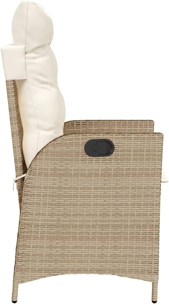 Reclining Patio Chair with Cushions Beige Poly Rattan Porch Chairs Camping Chairs Patio Chairs Living Room Chairs for Dining Patio Bedroom Outdoor