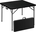 34" Square Folding Table, Portable Folding Card Table with Collapsible Legs & Carrying Handle, Plastic Tables for Camping,Picnic, Office, Party,Black