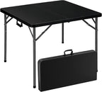 34" Square Folding Table, Portable Folding Card Table with Collapsible Legs & Carrying Handle, Plastic Tables for Camping,Picnic, Office, Party,Black