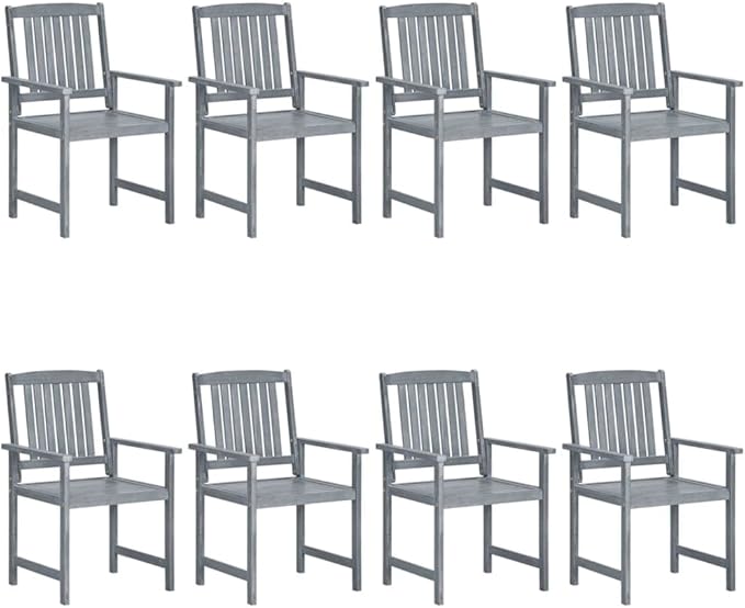 Patio Chairs with Cushions 8 pcs,Bistro Table and Chairs Outdoor,Lounge Chair,Patio Dining Chairs,Camping Chair,for Outdoor Patio, Campsite, or Yard, Solid Acacia Wood Gray