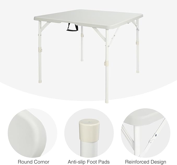 REDCAMP 34" Square Folding Card Tables with Collapsible Legs, Heavy Duty Portable Fold in Half Card Table with Resin Top for Puzzles Games Dining, Black Brown White