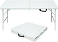 4 FT Folding Table with Carry Handle, Portable Fold-in-Half Plastic Table, Rectangle Foldable Table for Indoor/Outdoor White