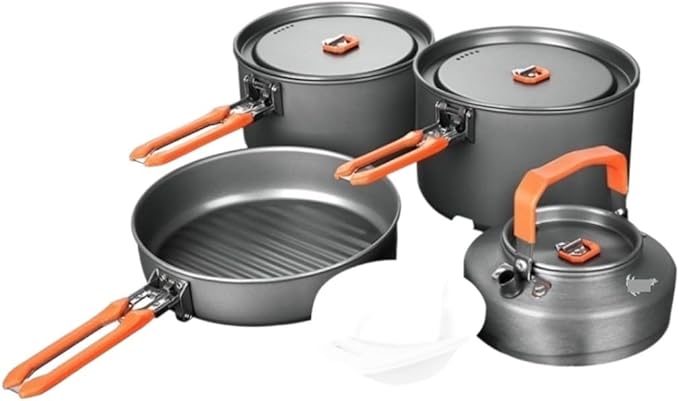 Camping Cookware Camping Utensils Dishes Cookware Set Picnic Hiking Heat Exchanger Pot Kettle Outdoor Tourism Tableware Survival Gear