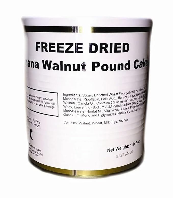 Military Surplus Freeze-Dried Banana Walnut Pound Cakes – 1 lb 7 oz per #10 Can – Ready to Eat Dessert – 25+ Year Shelf Life – Made in USA – Emergency Survival Food for Prepping, Camping & Long-Term Storage