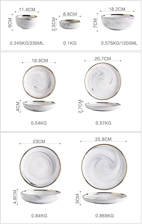 Dinner Plate Stylish Dinner Set for Restaurant and Home, Dinnerware Set Ceramics European Style Marble Dishes and Plates Porcelain Cake Dish Pastry Fruit Tray Ceramic Tableware Steak Dinner Pl (2 Peop