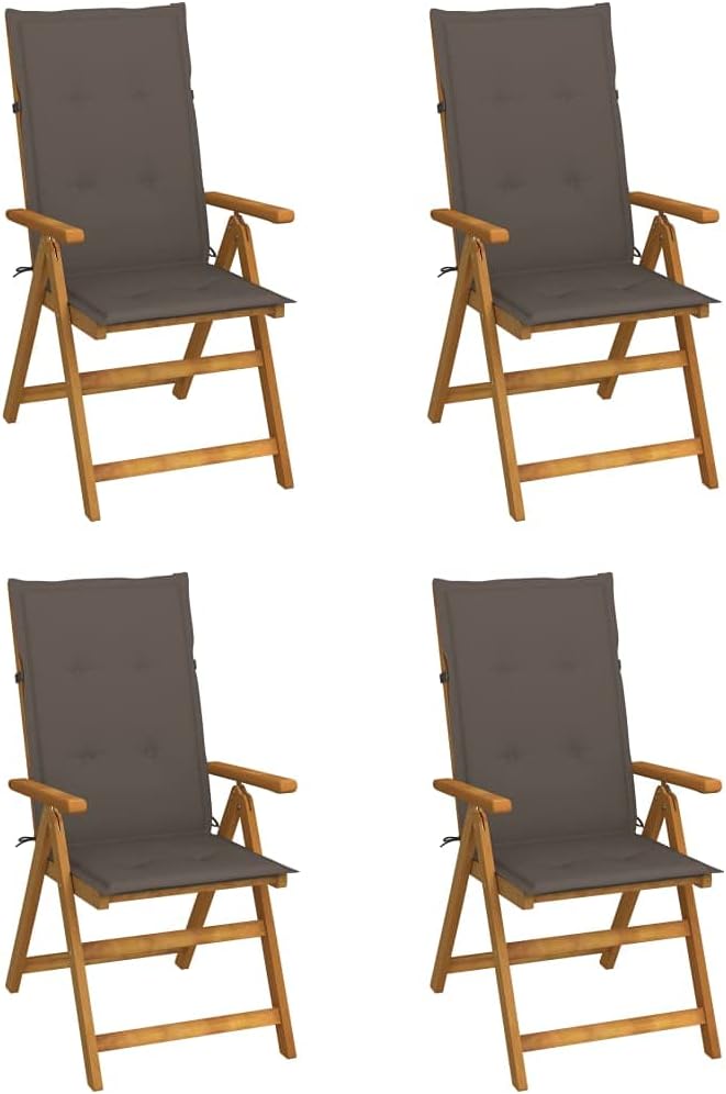 Patio Reclining Chairs 4 pcs with Cushions Solid Acacia Wood Balcony Chairs Camping Chair Accent Chair Outdoor Chairs for Bedroom Dining Outdoor Patio
