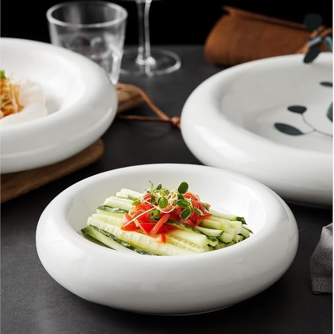 Camping Plates Dinner Plate Household Ceramic Chinese Style White Creative Cold Dish Hotel Restaurant Tableware Decorative Plate(Small)