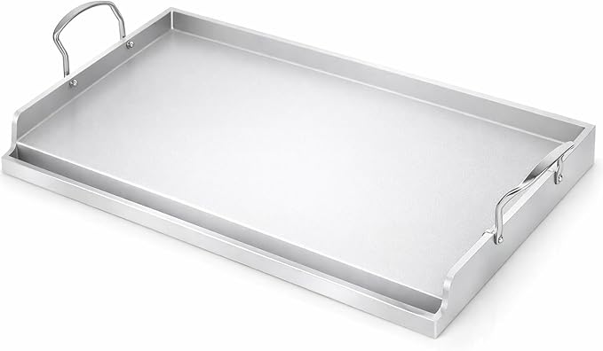 Utheer 25" x 16" Ceramic Nonstick Stainless Steel Griddle for Gas Grill, Charcoal, Oven, Large Stove Top Griddle, Non-Toxic, PFAS/PFOA/PTFE Free, Oven Up to 500°F, for BBQ, Camping & Kitchen, Sliver