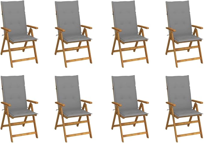 Folding Patio Chairs with Cushions,Bistro Chair,Patio Funiture,Lawn Chairs,Armchair,Beach Chair,Camp Chair,Coffee Chair,for Outdoor,Fire Pit,Deck,Lawn,Outside,Garden, 8 pcs Solid Acacia Wood