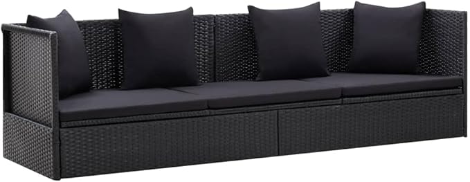 Patio Furniture Outdoor Chairs Beach Chair Camping Chairs Patio Bed with Cushion and Pillow Poly Rattan Black for Patio, Poolside, Beach,Camping