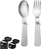 Spoon Fork for THERMOS FUNTAINER Food Jar 10 Oz, Multifunctional Tableware Set Folding Spoon and Fork Replacement Foldable Metal Serving for Hot Food Lunch Picnic Travel Outdoor