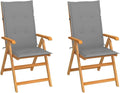 Patio Chairs 2 pcs,Outdoor Folding Chair,Lounge Chair,Portable Camping Chair,Tanning Chairs for Outside,Garden Chair,for Outdoor Patio, Campsite, or Yard, with Gray Cushions Solid Teak Wood
