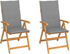 Patio Chairs 2 pcs,Outdoor Folding Chair,Lounge Chair,Portable Camping Chair,Tanning Chairs for Outside,Garden Chair,for Outdoor Patio, Campsite, or Yard, with Gray Cushions Solid Teak Wood
