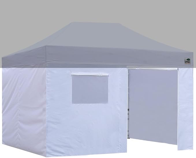 Eurmax USA Full Zippered Walls for 10 x 15 Easy Pop Up Canopy Tent,Enclosure Sidewall Kit with Roller Up Mesh Window and Door 4 Walls ONLY,NOT Including Frame and Top（White）