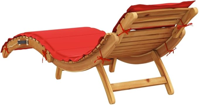 Sun Lounger with Cushion Red Solid Wood Acaciaoutdoor Lounge Chairs Camping Chairs Tanning Chair Patio chairsSuitable for Gardens, courtyards