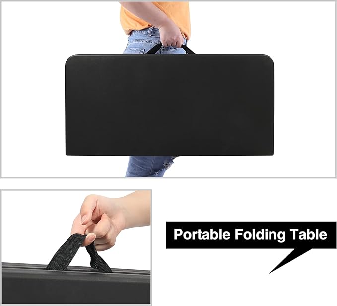 REDCAMP 34" Square Folding Card Table with Resin Top, Portable Fold in Half Small Card Tables with Collapsible Legs for Adults Indoor Outdoor Use, Black