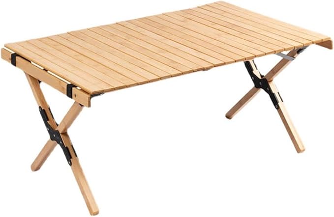 Folding Dining Table Outdoor Picnic Barbecue Tours Tableware Table for Camping Folding Egg Roll Table Portable Foldable Wood Table (Color : 90x60x43CM)