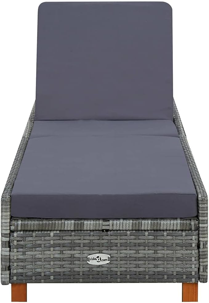 Beach Chair Camping Chairs Patio Furniture Outdoor Chairs Sunbed with Cushion Poly Rattan Gray for Patio, Poolside