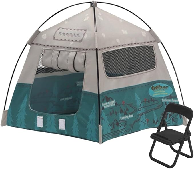 Mini Tent,Model Tent Decoration with Chair,1:12 Miniature Doll Camping Model Tents Movable Decorative Scene Accessories Photography Props Miniature Model Tent for Tiny Pets (Gray)