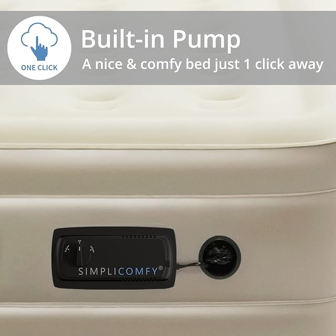 Simpli Comfy 18" Raised Twin Inflatable Air Mattress with Built-in AC Pump, Fast Self-Inflating Blow Up Air Bed with Waterproof Top for Home, Travel, Camping 75” x 40” x 18"