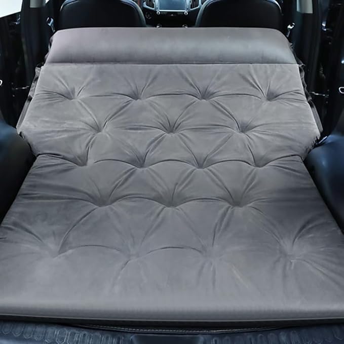Self-Inflating Car Air Mattress for Toyota 4Runner 2010-2025 SUV 5-Seater, 5cm Thick Portable Foldable Double/Single Bed for Camping Travel,Suede Fabric Gray