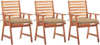 Patio Dining Chairs 3 pcs,Lawn Chair,Camping Chair,Garden Chair,Featuring Slatted Design,Waterproof Cushion,Each Cushion Features 2 Sets of Ropes, with Cushions Solid Acacia Wood