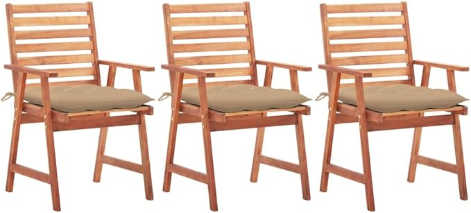 Patio Dining Chairs 3 pcs,Lawn Chair,Camping Chair,Garden Chair,Featuring Slatted Design,Waterproof Cushion,Each Cushion Features 2 Sets of Ropes, with Cushions Solid Acacia Wood