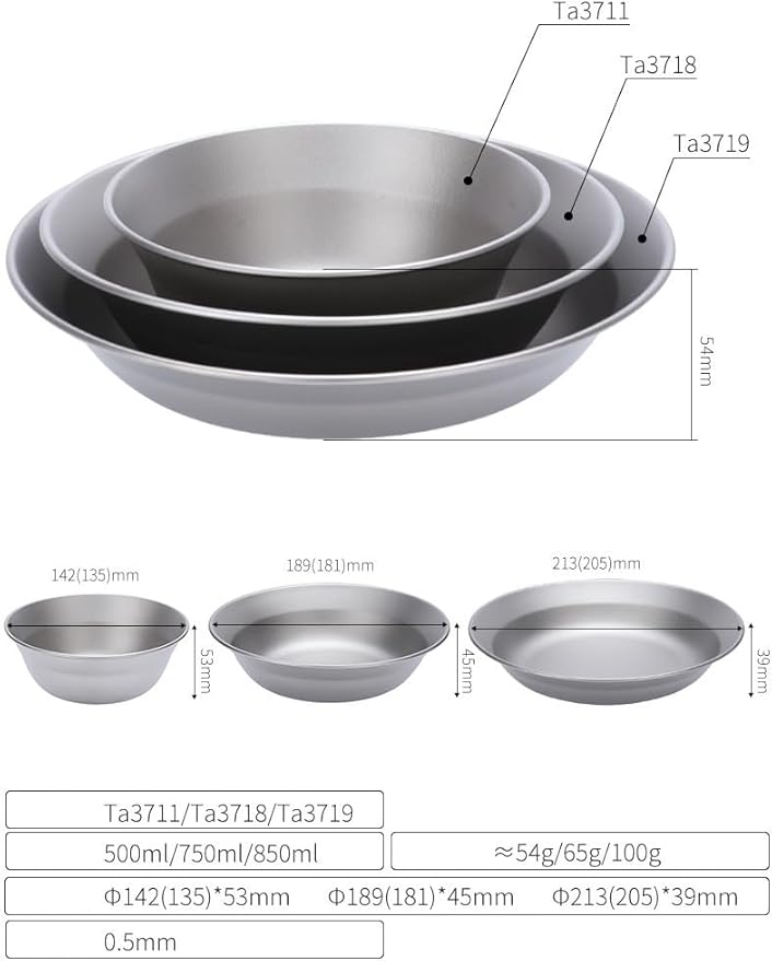 Pure Titanium Bowl 3-piece Set Outdoor Camping Portable Tableware Household Salad Plate