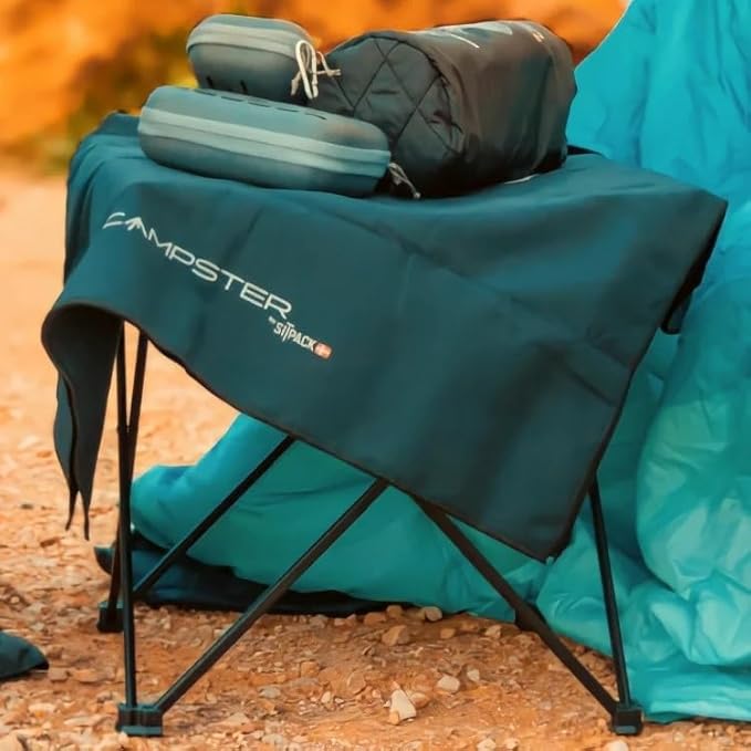 Campster Folding Camping Table - Lightweight and Sturdy Foldable Table for Outdoor Adventures, BBQ, and Picnics - Portable Reinforced Hinged Design with Anti-Slip Leg Caps - Black