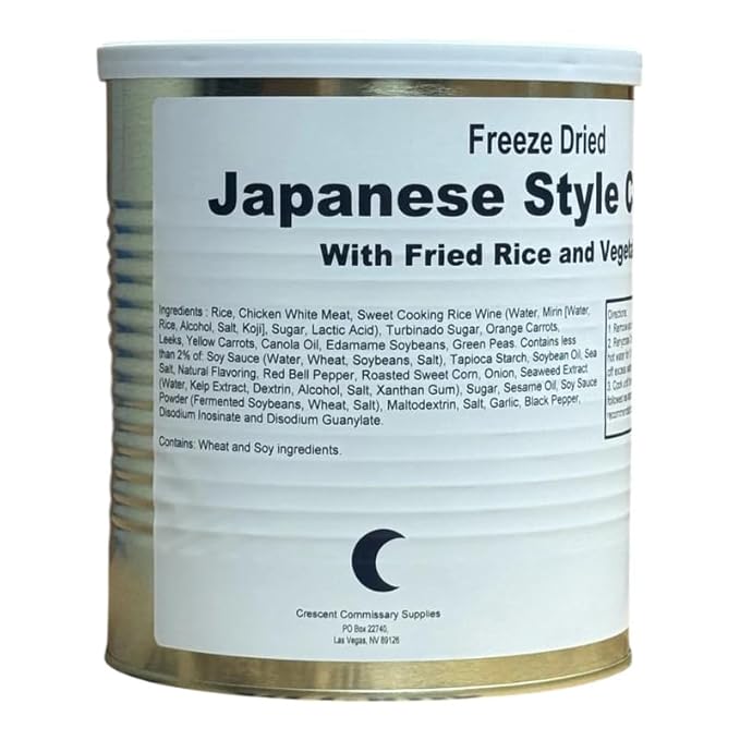 Military Surplus Freeze-Dried Japanese-Style Chicken with Fried Rice & Vegetables – 23 oz per (8 Cups) #10 Can – Ready to Eat Meal – 25+ Year Shelf Life – Made in USA – Emergency Survival Food for Camping, Prepping & Long-Term Storage