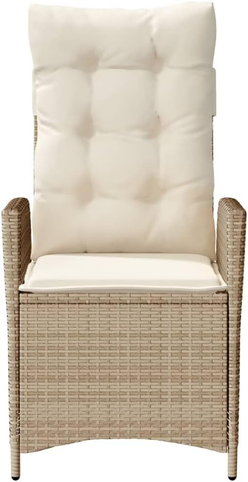 Reclining Patio Chair with Cushions Beige Poly Rattan Porch Chairs Camping Chairs Patio Chairs Living Room Chairs for Dining Patio Bedroom Outdoor