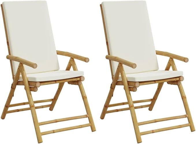 Folding Patio Reclining Chairs 2 pcs with Cushions Bamboo Lounge Chair Camping Chair Lawn Chairs Living Room Chairs for Bedroom Patio Outdoor Dining