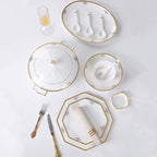 Dinnerware Set Dinner Party Tableware Service Set Ceramics Dinnerware Set with 56 Pieces, Bowl/Dish/Soup Pot/Spoon|Bone China Dinner Sets, Octagonal Fold Design Porcelain Combinati
