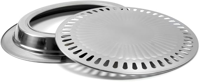 Korean Style Stovetop,Stainless Steel Non-Stick Roasting Round Barbecue Grill Pan for Indoor Outdoor Camping BBQ, Cooking Delicious Roasting Food(30cm x 30cm x 2.8cm)