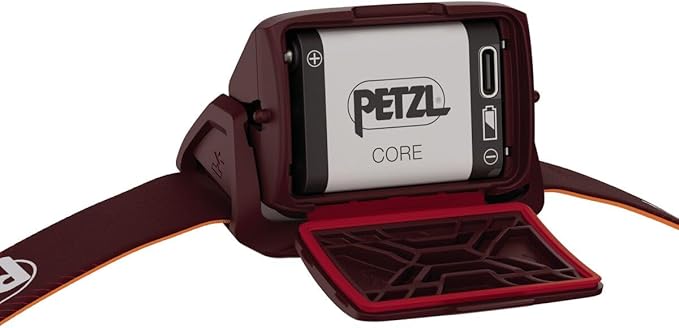 PETZL ACTIK CORE Headlamp - Powerful, Rechargeable 650 Lumen Light with Red Lighting for Hiking, Climbing, and Camping - Red
