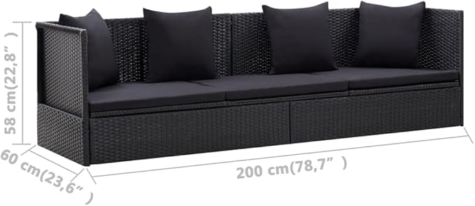 Camp Chair Lawn Chair Outside chairsPatio Bed with Cushion and Pillow Poly Rattan BlackSuitable for Gardens, courtyards, and patios