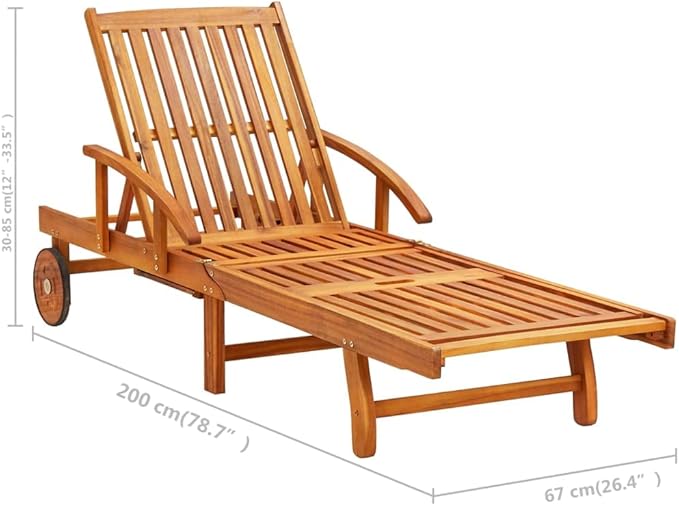 Patio Sun Lounger with Table and Cushion Solid Acacia Woodpatio Tanning Chair Camping Chairs Recliner Suitable for Garden Courtyard