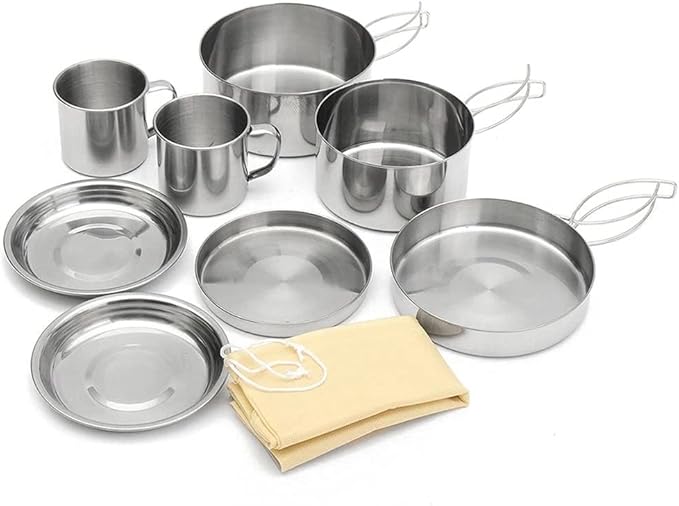 8PCS/Set Camping Cookware Kit Outdoor Aluminum Cooking Set Water Kettle Travelling Picnic BBQ Tableware Portable Bowls