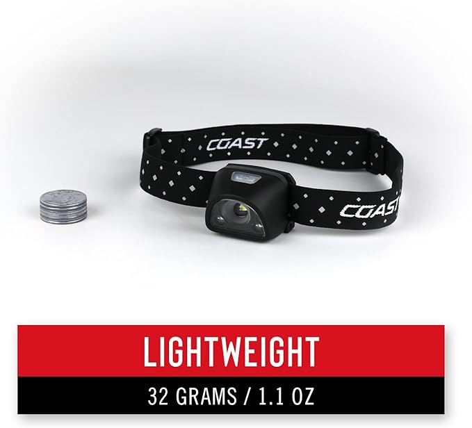 Coast FL1R 435 Lumen Dual Color (White/Red) Rechargeable LED Headlamp, Recharging Accessories Included
