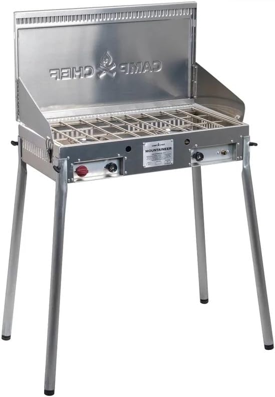 Camp Chef Mountaineer 2-Burner Camp Stove - Portable Aluminum Cooktop with 40,000 Total BTUs of Power, Wind Screen & Matchless Ignition