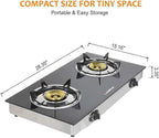 CAMPLUX 2 Burner Propane Stove, LPG Tempered Glass Auto Ignition Double Burner Portable Gas Stove Top, 19,000 BTU Propane Cooktop for Camping, CSA Regulator & Hose Included, estufa de gas portatil