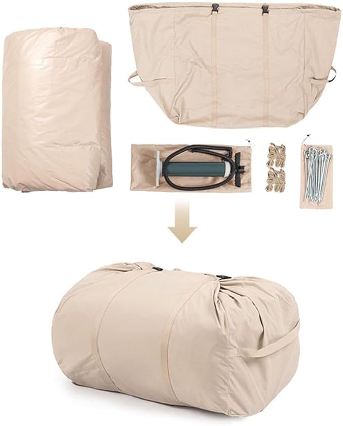 Large Luxury Inflatable Camping Tent Cotton Canvas Tent, Breathable and Waterproof Air Tent with Skylight and Stove Jack Hole for for 4-6-8-10 Person Family Camping