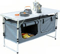 Camping Table, Folding Camping Table with Storage, Portable Kitchen Table, Lightweight, 3 Heights Adjustable Camping Furniture for BBQ, Picnic, Camping, Hiking, Beach, and Indoor