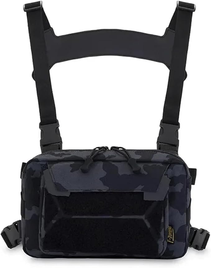 Genérico Tactical Chest Rig Backpack Camping Recon Kit Bag Vest Front Pouch Daypack,Compatible For Hiking Fishing Lure(Style 1 Black Camo)