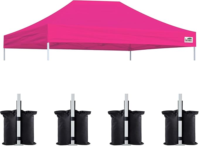 Eurmax USA Pop Up Canopy Top Gazebo Tent Cover Replacement Top Only,Bonus 4PC Pack Weight Bag (10x15, Pink)