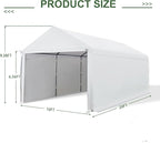 10x20 FT Heavy Duty Carport Car Tent Car Canopy Storage Shed, Portable Garage with Removable Sidewalls & Doors All-Season Tarp for Car,Truck,SUV,Party White
