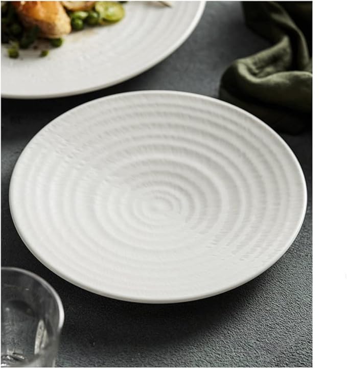 Camping Plates Serving Tray Tray Multifunctional Ceramic Thread Western Food Plate Embossed Steak Plate Flat Plate Household Dishes Hotel Tableware Decorative Plate(Large)